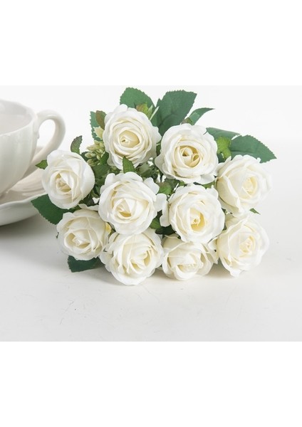 Beyaz 10 Kafaları Yapay Çiçekler Scrapbooking Ipek Güller Noel Düğün Parti Buket Ev Ürünleri Ev Dekorasyon Için Vazolar (Yurt Dışından)