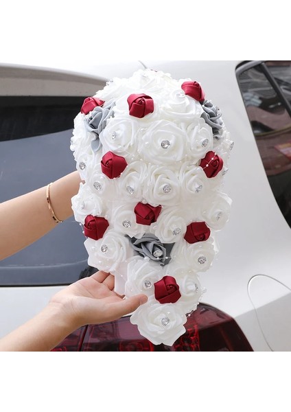 Çim Yeşili 20 cm Çap Büyük Uzun Şelale Gelin ve Nedime Için Yeni Düğün Buketleri Pe Gül Rhinestones El Çiçek Parti Düğün Dekorasyon W330PE (Yurt Dışından) fiyatları