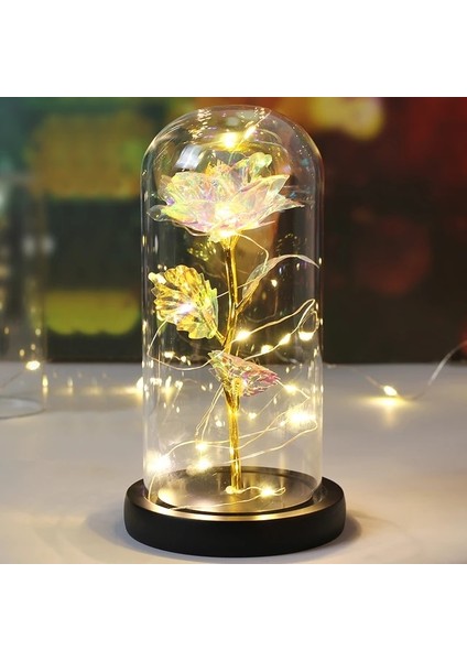 Siyah Taban Parlak Galaxy Gül Çiçeği 24K Folyo Kaplama Altın Gül Yaratıcı Altın Gökkuşağı Güzellik ve Canavar Gül Sevgililer Günü Hediyesi Düğün Dekoru (Yurt Dışından)