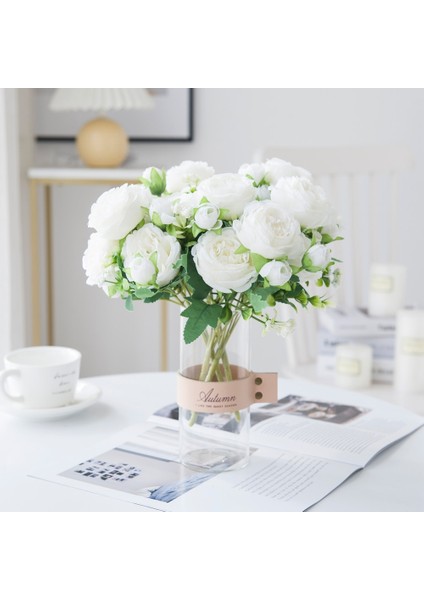 Derin Pembe Beyaz Güller Yapay Çiçekler Ipek Şakayık Düğün Ev Dekor Için Dekoratif Vazolar Gelin Buketi Köpük Zanaat Hediyeler Sahte Bitkiler (Yurt Dışından) fiyatları