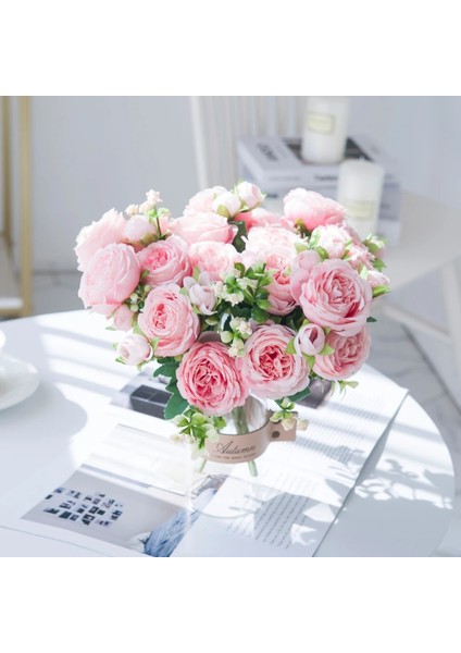 Derin Pembe Beyaz Güller Yapay Çiçekler Ipek Şakayık Düğün Ev Dekor Için Dekoratif Vazolar Gelin Buketi Köpük Zanaat Hediyeler Sahte Bitkiler (Yurt Dışından) modelleri