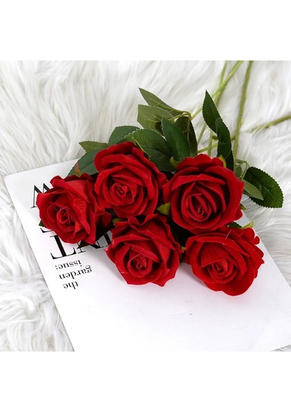 Gül Kırmızı 5 Adet 51 cm Yapay Çiçek Flanel Gül Sahte Çiçek Düğün Ev Dekorasyon Yapay Çiçek Dekorasyon Sevgililer Günü Hediyesi (Yurt Dışından) fiyatları