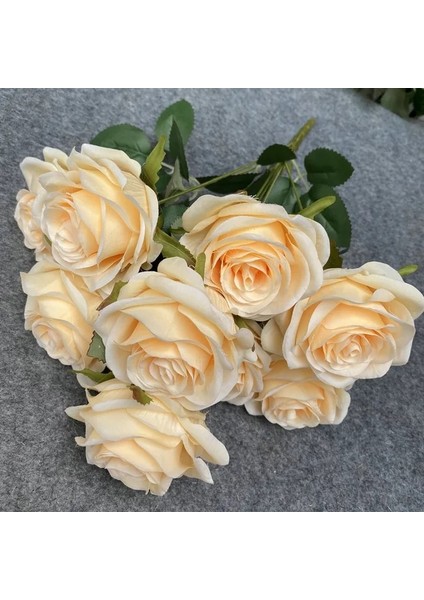 Şampanya Gülü 9 Kafaları 1 Demet Kamelya Gül Yapay Çiçek Holding Buketleri Parti Düğün Sahne Ekran Odası Ev Dekor Sahte Çiçek Hediyeler (Yurt Dışından)