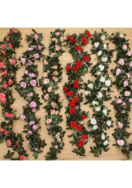 Derin Pembe Ipek Yapay Gül Asma Asılı Çiçekler Duvar Noel Rattan Sahte Bitkiler Garland Romantik Düğün Ev Dekorasyon Bırakır (Yurt Dışından) fırsatları