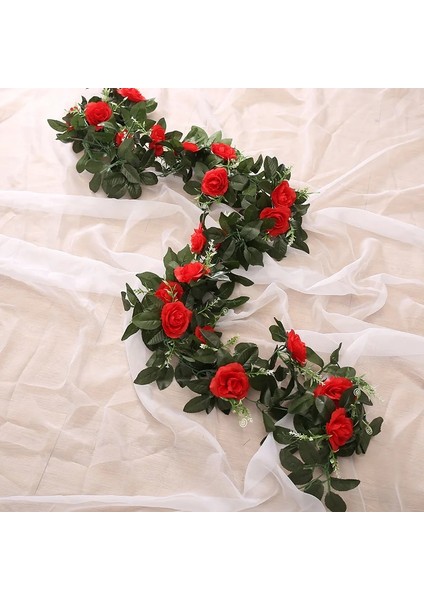 Derin Pembe Ipek Yapay Gül Asma Asılı Çiçekler Duvar Noel Rattan Sahte Bitkiler Garland Romantik Düğün Ev Dekorasyon Bırakır (Yurt Dışından) indirimleri