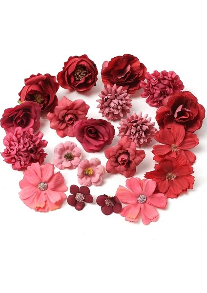 Kırmızı 20/14 Adet/grup Karışık Yapay Çiçekler Ipek Gül Sahte Çiçek Ev Dekor Düğün Dekorasyon Için Dıy Zanaat Çelenk Hediye Aksesuarları (Yurt Dışından)
