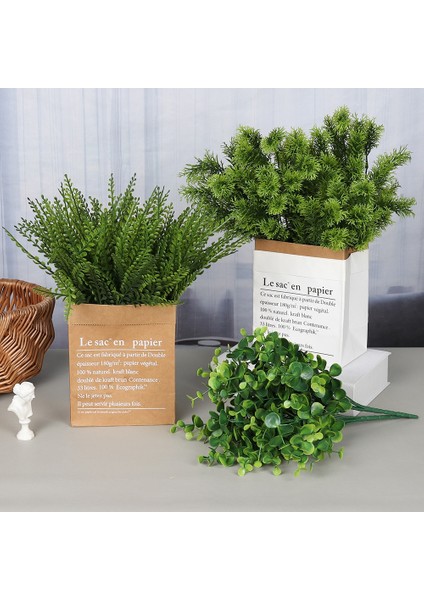 DS024 5/7 Çatal Yapay Bitkiler Simülasyon Çim Plastik Eğrelti Otları Yeşil Yapraklar Sahte Çiçek Bitki Düğün Ev Dekorasyon Masa Dekorları (Yurt Dışından)