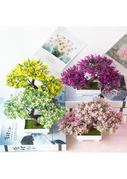 Sarı Yapay Plastik Bitkiler Bonsai Küçük Ağaç Saksı Sahte Bitki Saksı Çiçek Ev Odası Masa Dekorasyon Bahçe Düzenleme Süsler (Yurt Dışından)