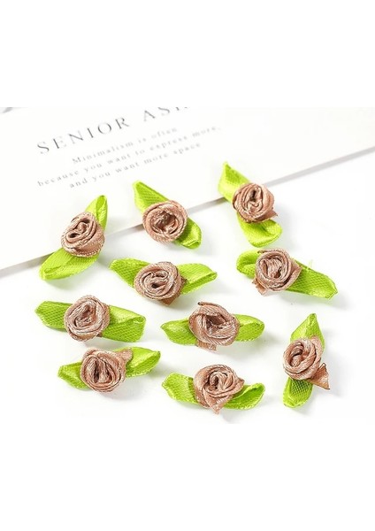 Kahverengi 100 Adet 50/100 Adet 2 cm Mini Şerit Güller Yaprak Saten Gül Tomurcukları Kumaş Çiçekler Dıy Düğün Zanaat Malzemeleri Şerit Yay-Düğüm Süslemeleri (Yurt Dışından)