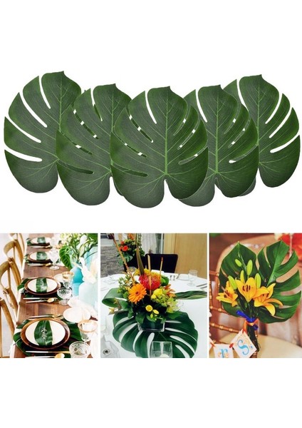 F01-10 Adet Tropikal Palmiye Yaprakları Yaz Monstera Yapay Ipek Kaplumbağa Yaprakları Ev Için Hawaii Luau Plaj Düğün Parti Dekor Sahte Bitkiler (Yurt Dışından)