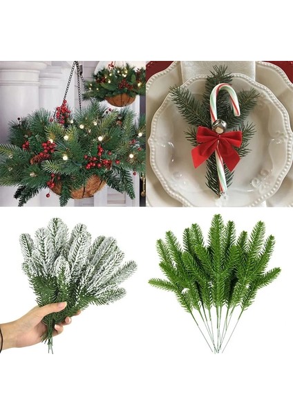B02-20PCS 1 Paket Noel Çam Dalları Kar Yapay Bitkiler Çam Iğneleri Noel Ağacı Çelenk Ev Dekorasyonu Noel Yeni Yıl Hediyeleri (Yurt Dışından)