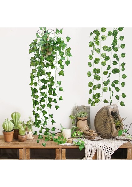 Parthenocissus 3 Adet 2.3m Ipek Yapraklar Sahte Sarmaşık Yeşil Yaprak Sarmaşık Asma 1/2/3m LED Dize Işıklar Dekor Düğün Parti Asılı Çelenk Ev Bahçe Bırakın (Yurt Dışından)