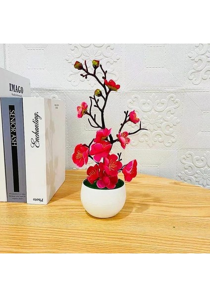 Kırmızı Bonsai Ipek Çiçekler Erik Çiçekleri Yapay Bitki Sahte Çiçekler Pot Flores Sakura Ağacı Dalları Ev Odası Dekorasyon (Yurt Dışından)