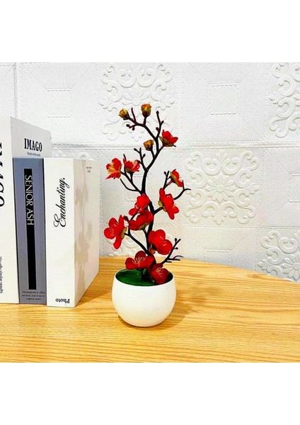 Kırmızı Bonsai Ipek Çiçekler Erik Çiçekleri Yapay Bitki Sahte Çiçekler Pot Flores Sakura Ağacı Dalları Ev Odası Dekorasyon (Yurt Dışından)