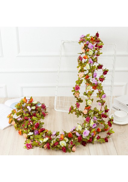 Pembe 2.2 Metre Gül Yapay Çiçekler Noel Garland Düğün Ev Odası Dekorasyon Için Bahar Sonbahar Bahçe Dıy Sahte Bitki Asma (Yurt Dışından)