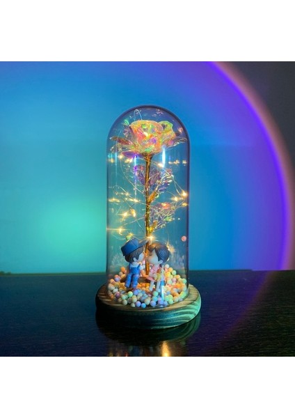 054 2020 LED Büyülü Galaxy Gül Ebedi 24K Altın Folyo Çiçek Noel Sevgililer Günü Hediyesi Için Kubbede Peri Dize Işıkları ile (Yurt Dışından)