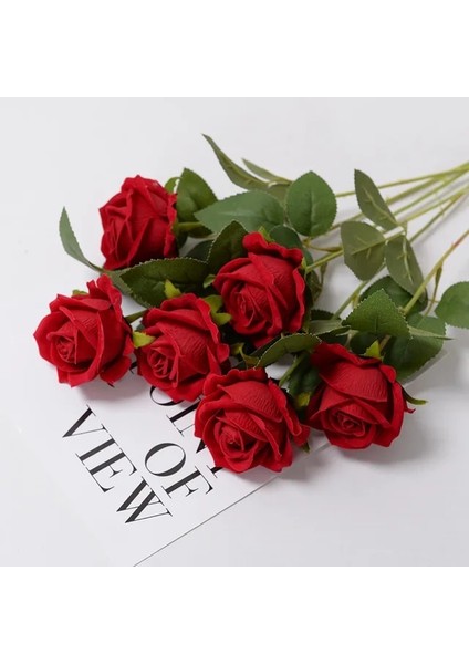 Kırmızı 3 Adet Flanel El Hissediyorum Inci Gül Yapay Çiçek Gelin Buketi Düğün Çiçek Aranjmanı Ev Masa Dekor Sevgililer Günü Hediyesi (Yurt Dışından)