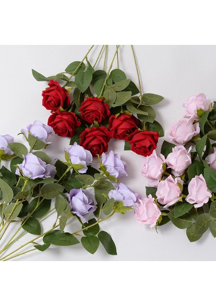 Kırmızı 3 Adet Flanel El Hissediyorum Inci Gül Yapay Çiçek Gelin Buketi Düğün Çiçek Aranjmanı Ev Masa Dekor Sevgililer Günü Hediyesi (Yurt Dışından) modelleri