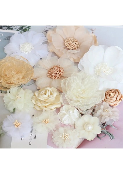 Stil 9 10 Adet/grup Bej Serisi Kamelya Gül Şifon Kumaş Yapay Çiçek Kafa Düğün Elbisesi Giyim Dekorasyon Headdress (Yurt Dışından) fiyatları