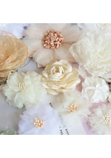 Stil 9 10 Adet/grup Bej Serisi Kamelya Gül Şifon Kumaş Yapay Çiçek Kafa Düğün Elbisesi Giyim Dekorasyon Headdress (Yurt Dışından) fırsatları