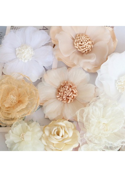 Stil 9 10 Adet/grup Bej Serisi Kamelya Gül Şifon Kumaş Yapay Çiçek Kafa Düğün Elbisesi Giyim Dekorasyon Headdress (Yurt Dışından) indirimleri