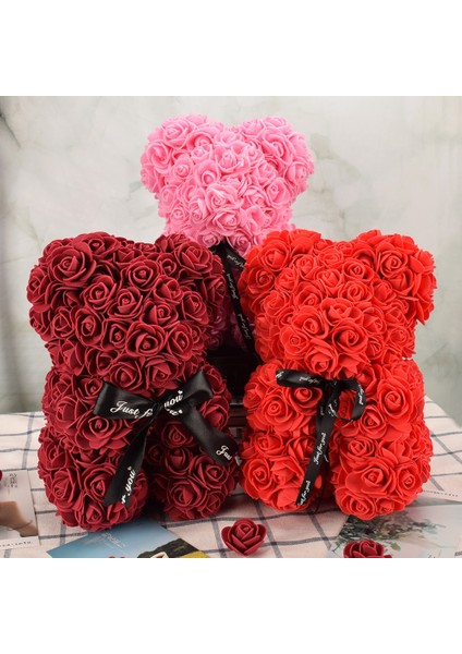 Gri 25CM Hiçbir Kutu Güzel Sevgililer Günü Hediyesi 25CM Kırmızı Gül Ayı Gül Çiçek Yapay Dekorasyon Yılbaşı Hediyeleri Kadınlar Sevgililer Hediye Ev Dekor (Yurt Dışından)