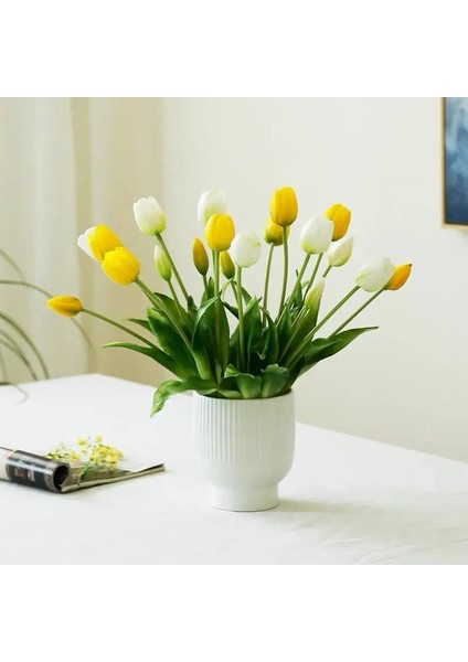 IDST04 Silikon Lale (3 Çiçek + 2 Tomurcuk) Buket Gerçek Dokunmatik Yüksek Kalite 27 Renk Calla Ev Dekorasyon Yapay Çiçek Düğün Indıgo (Yurt Dışından) modelleri