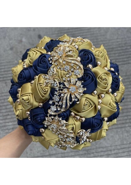 Altın Lacivert Çapı 18 cm Sıcak Satış Gelin ve Nedime Buketleri Nefis Rhinestones Ipek Güller ve Inciler El Yapımı Sisters Düğün Buketleri (Yurt Dışından)