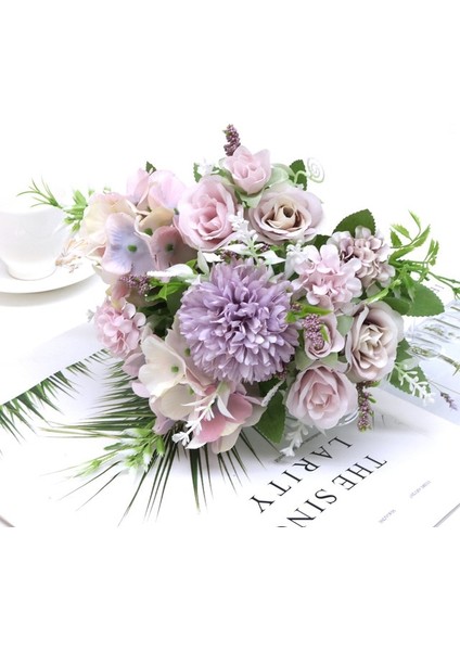 2 Gül Mor 1 Adet Karışık Çiçek Güzel Şakayık Yapay Çiçek Ortanca Ipek Sahte Buket Ev Düğün Dekorasyon Için Dıy Karahindiba Köpük (Yurt Dışından)