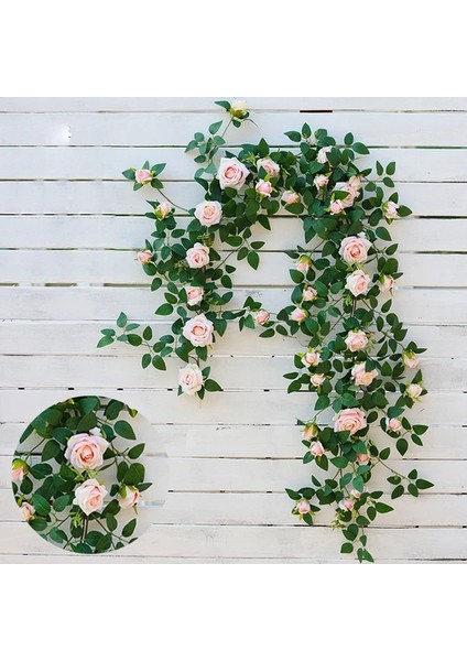 Sl-Ab-D-Pembe Yapay Çiçekler Gül Bitkiler Vinehanging Ipek Garland Yeşil Bitki Ev Bahçe Duvarı Çit Düğün Doğum Günü Dekor 175 CM/69IN (Yurt Dışından)