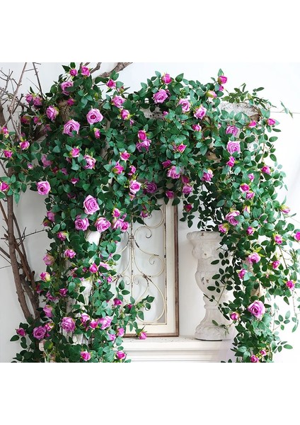 Sl-Ab-D-Pembe Yapay Çiçekler Gül Bitkiler Vinehanging Ipek Garland Yeşil Bitki Ev Bahçe Duvarı Çit Düğün Doğum Günü Dekor 175 CM/69IN (Yurt Dışından)