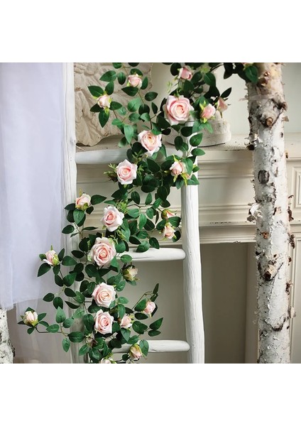 Sl-Ab-D-Pembe Yapay Çiçekler Gül Bitkiler Vinehanging Ipek Garland Yeşil Bitki Ev Bahçe Duvarı Çit Düğün Doğum Günü Dekor 175 CM/69IN (Yurt Dışından)