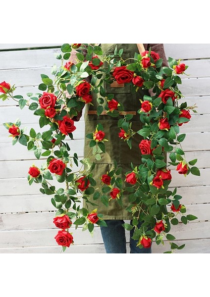 Sl-Ab-D-Pembe Yapay Çiçekler Gül Bitkiler Vinehanging Ipek Garland Yeşil Bitki Ev Bahçe Duvarı Çit Düğün Doğum Günü Dekor 175 CM/69IN (Yurt Dışından)