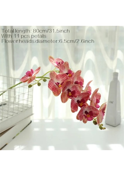 Gül Kırmızı Orkide 80 cm Büyük 3D 11/7 Kafaları Pvc Yapay Çiçek Orkide Phalaenopsis Saksı Bitkileri Peyzaj Düğün Çiçek Aranjmanı Ev Dekor (Yurt Dışından)