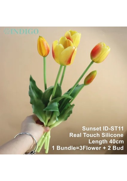 IDST11 Silikon Lale (3 Çiçek + 2 Tomurcuk) Buket Gerçek Dokunmatik Yüksek Kalite 27 Renk Calla Ev Dekorasyon Yapay Çiçek Düğün Indıgo (Yurt Dışından)