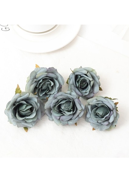 Mavi 5 Adet Gül Kafaları Yapay Ipek Çiçekler Düğün Ev Partisi Doğum Günü Noel Kek Dekorasyon Dıy Çelenk Beyaz Sahte Çiçek (Yurt Dışından)