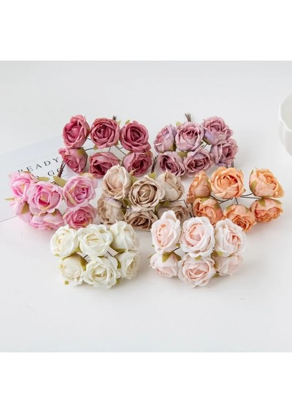 Sütlü Beyaz 12 Adet 12PC Yapay Çiçekler Ipek Çay Gül Düğün Buket Dekoratif Çelenk Noel Dekorasyon Ev Diy Hediyeler Kutusu Gelin Broş (Yurt Dışından)