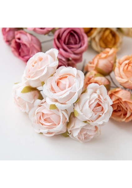 Sütlü Beyaz 12 Adet 12PC Yapay Çiçekler Ipek Çay Gül Düğün Buket Dekoratif Çelenk Noel Dekorasyon Ev Diy Hediyeler Kutusu Gelin Broş (Yurt Dışından)
