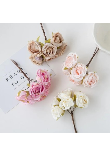 Sütlü Beyaz 12 Adet 12PC Yapay Çiçekler Ipek Çay Gül Düğün Buket Dekoratif Çelenk Noel Dekorasyon Ev Diy Hediyeler Kutusu Gelin Broş (Yurt Dışından)