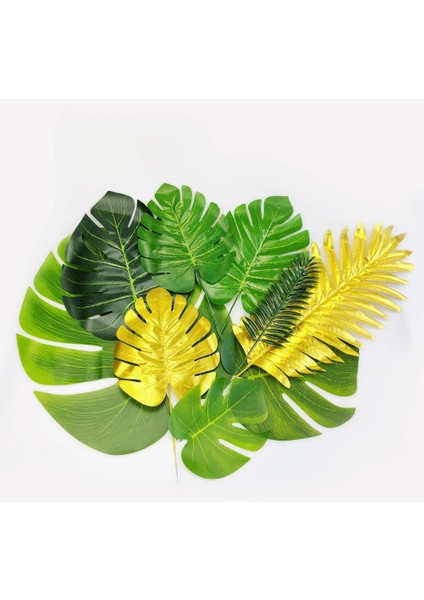 5 Adet-38.5 cm Yapay Kaplumbağa Yaprakları Yeşil Altın Tropikal Palmiye Yaprakları Monstera Sahte Yapraklar Orman Doğum Günü Hawaii Parti Süslemeleri (Yurt Dışından)