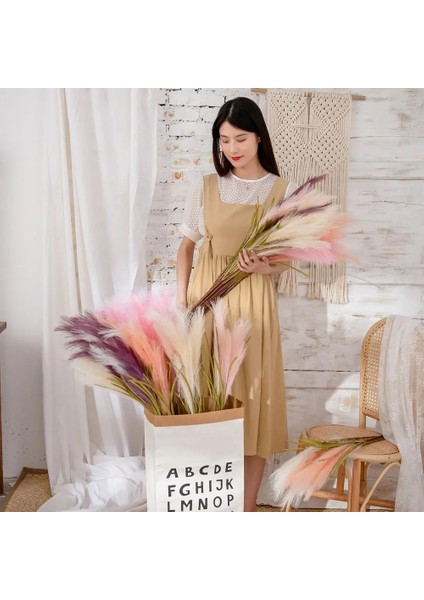 F Kahve 5 Adet/55 cm Yapay Pampas Kamış Buket Bohemian Kamış Simülasyon Yeşil Bitki Dıy Aile Dekorasyon Düğün Parti Dekorasyon (Yurt Dışından) modelleri