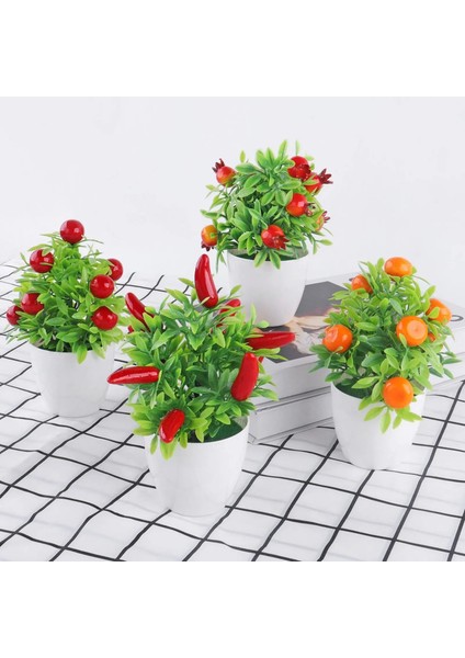 20 Yapay Bitkiler Bonsai Portakal Nar Meyve Biber Ağacı Saksı Pencere Dekor Ev Masa Dekorasyon Mini Plastik Süs (Yurt Dışından) fiyatları