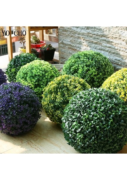 Yeşil 25 cm Yo Cho Yapay Bitkiler Büyük Yeşil Taklit Plastik Çim Boule Ev Bahçe Dış Dekorasyon Için Sahte Çiçek Topu (Yurt Dışından)