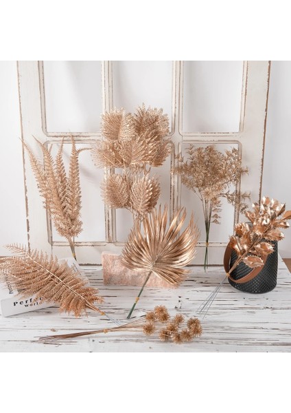 18 6 Adet Yapay Altın Bitkiler Yapraklar Şube Dıy Altın Aksesuarlar Düğün Ev Yılbaşı Dekoru Masa Çiçek Dekorasyonu Aranjmanı (Yurt Dışından) fiyatları