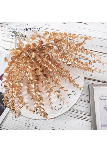 18 6 Adet Yapay Altın Bitkiler Yapraklar Şube Dıy Altın Aksesuarlar Düğün Ev Yılbaşı Dekoru Masa Çiçek Dekorasyonu Aranjmanı (Yurt Dışından) indirimleri