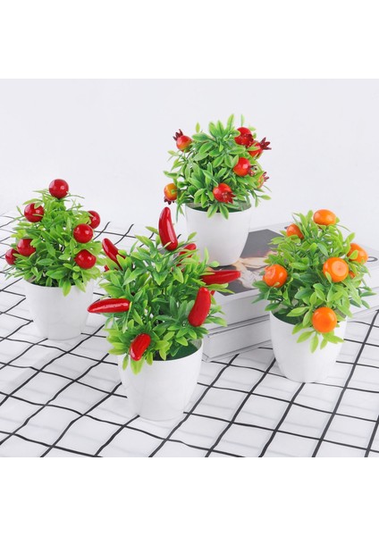 03 Yapay Bitki Bonsai Portakal Nar Meyve Ağacı Pencere Eşiği Dekorasyon Plastik Bahçe Sahte Bitki Saksı Ev Dekorasyon (Yurt Dışından)