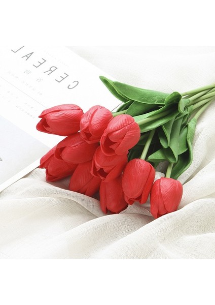 Büyük Kırmızı 5 Adet Renkli Lale Yapay Çiçek Plastik Yeşil Bitki Buketi Ev Düğün Dekorasyon Için Gerçekçi Şekil (Yurt Dışından)