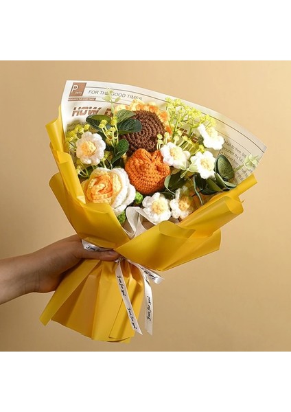S16PINK Resim Gösterisi Olarak Tığ Işi Çiçekler Buket Ayçiçeği Örme Çiçekler El Yapımı Gül Çiçek Buketi Öğretmenin Sevgililer Günü Hediyesi Düğün Dekor (Yurt Dışından)