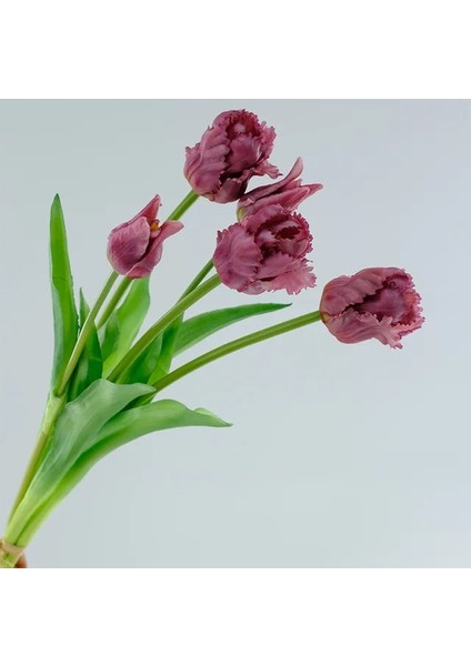 Koyu Mor 45 cm 5 Adet Papağan Lale Yapay Çiçek Silikon Gerçek Dokunmatik Buket 45 cm Lüks Ev Dekoratif Oturma Odası Deco Flores Sahte Bitki (Yurt Dışından)