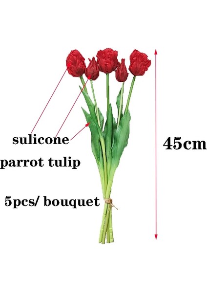 Koyu Mor 45 cm 5 Adet Papağan Lale Yapay Çiçek Silikon Gerçek Dokunmatik Buket 45 cm Lüks Ev Dekoratif Oturma Odası Deco Flores Sahte Bitki (Yurt Dışından) modelleri
